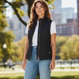 Burberry London Tindale Quilted Vest In Black Full Zip Nova Check